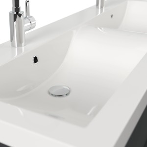 Detailaufnahme: Weißes Waschbecken des Posseik Badmöbel Aurelion XL Grafit.