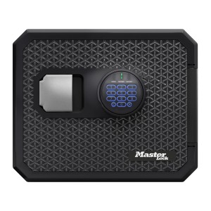 Schwarzer Master Lock Tresor FPW082FTCML mit digitalem Zahlenschloss, feuer- und wasserbeständig.