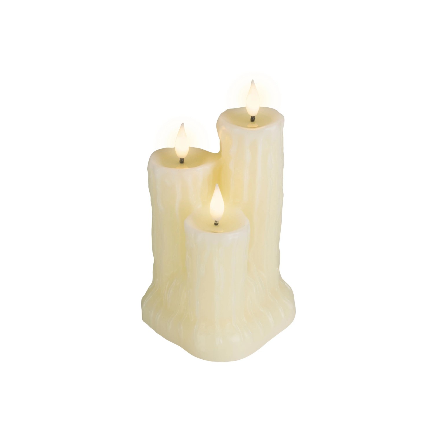 Lumineo LED-Tropfkerze Wachs 3 LEDs 11 cm x 11 cm x 18,5 cm Creme