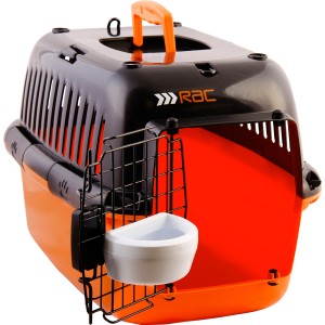 Heim RAC Transportbox Medium, 50x30x30 cm, orange-schwarz, mit Trinknapf.