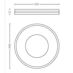 Technische Zeichnung der schwarzen Philips Hue Being Deckenleuchte mit Maßen.