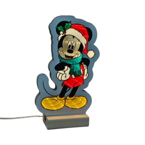Disney Mickey LED-Spiegellicht mit Weihnachtsmütze und Schal, leuchtende Weihnachtsfigur, 20 cm.