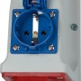 CEE Kombi-Wandsteckdose, 5-polig, IP44, 16 A, rot, grau und blau, zur Wandmontage.