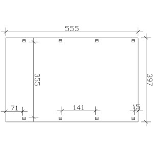 Maße des Carport Friesland Caravan, schiefergrau: 397 x 555 cm. Technische Zeichnung.