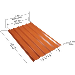 Weckman Trapezblech, Stahl, ziegelrot, 776x1200x0,5mm, ideal für Dach und Wand.