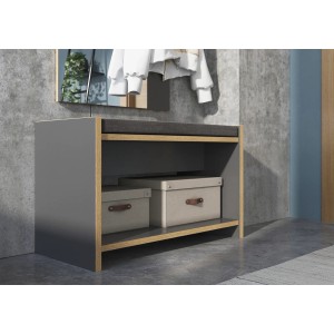 Germania Garderobe Graphit: Bank mit Sitzfläche, Spiegel und Ablage für Schuhe/Boxen.