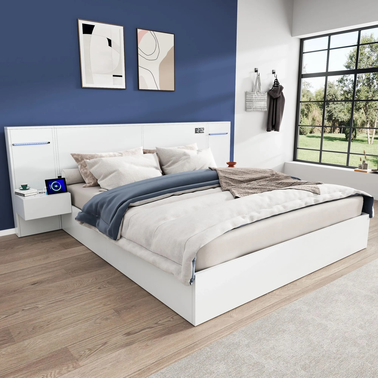okwish Doppelbett 160x200cm mit USB Anschluss Lautsprecher Schlafzimmer Weiß ohne Matratze_3
