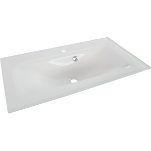 Weißes Fackelmann Glaswaschbecken Yega, 80,5 cm breit, für den Einbau im Badezimmer.