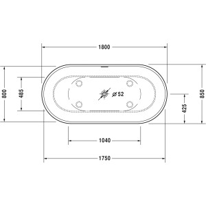 Draufsicht: Duravit Luv Badewanne, 180x85 cm, freistehend, mit Maßangaben.