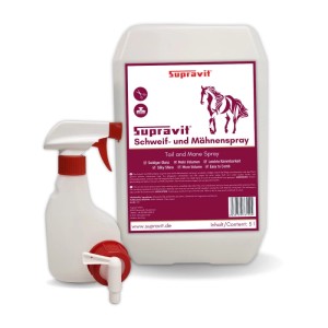 Supravit Schweif- & Mähnenspray für Pferde, 5L Kanister mit Sprühflasche und Zapfhahn für glänzendes Fell.