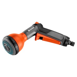 Gardena Multibrause Classic: Gartenbrause mit verschiedenen Strahlarten in Grau und Orange.