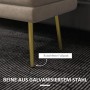Nahaufnahme der beigen HOMCOM Sitzbank mit goldfarbenen Beinen aus verzinktem Stahl und rutschfesten Fußpads auf Teppich.
