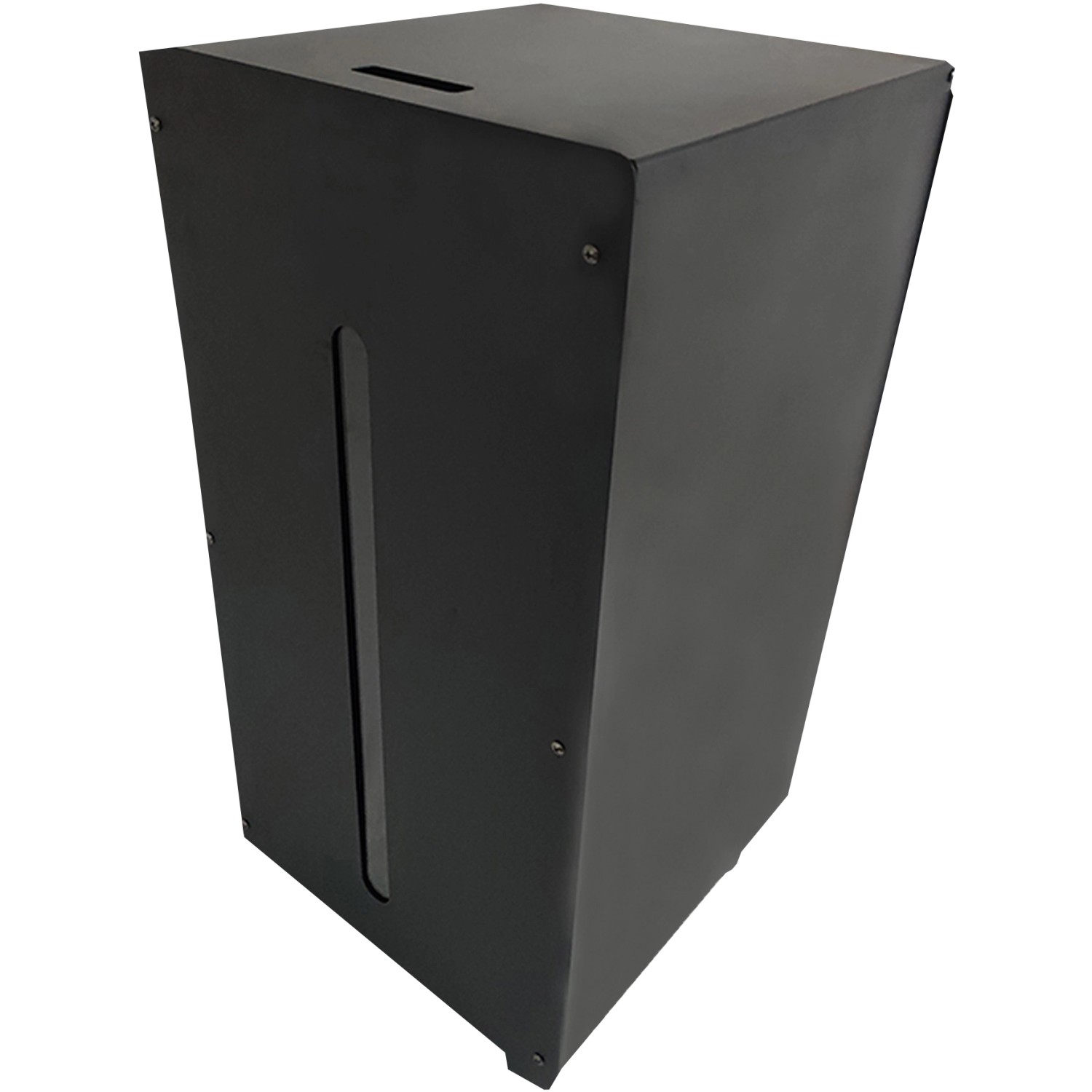 Schwarze Firefix Pelletsbox aus Stahl mit Rollen und Tankdeckel, 74x37x37 cm.