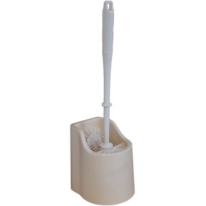 Cremefarbene Bürstenmann WC-Garnitur mit weißer WC-Bürste und Randreiniger.