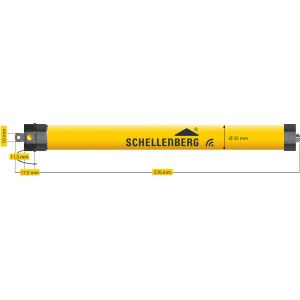Schellenberg Funk-Rolladenmotor Mini Premium, 10 Nm, gelb, mit Maßen.