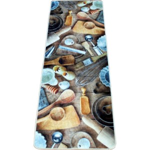 Küchenteppich Digital Druck Dess 1071 mit Küchenutensilien-Motiv.