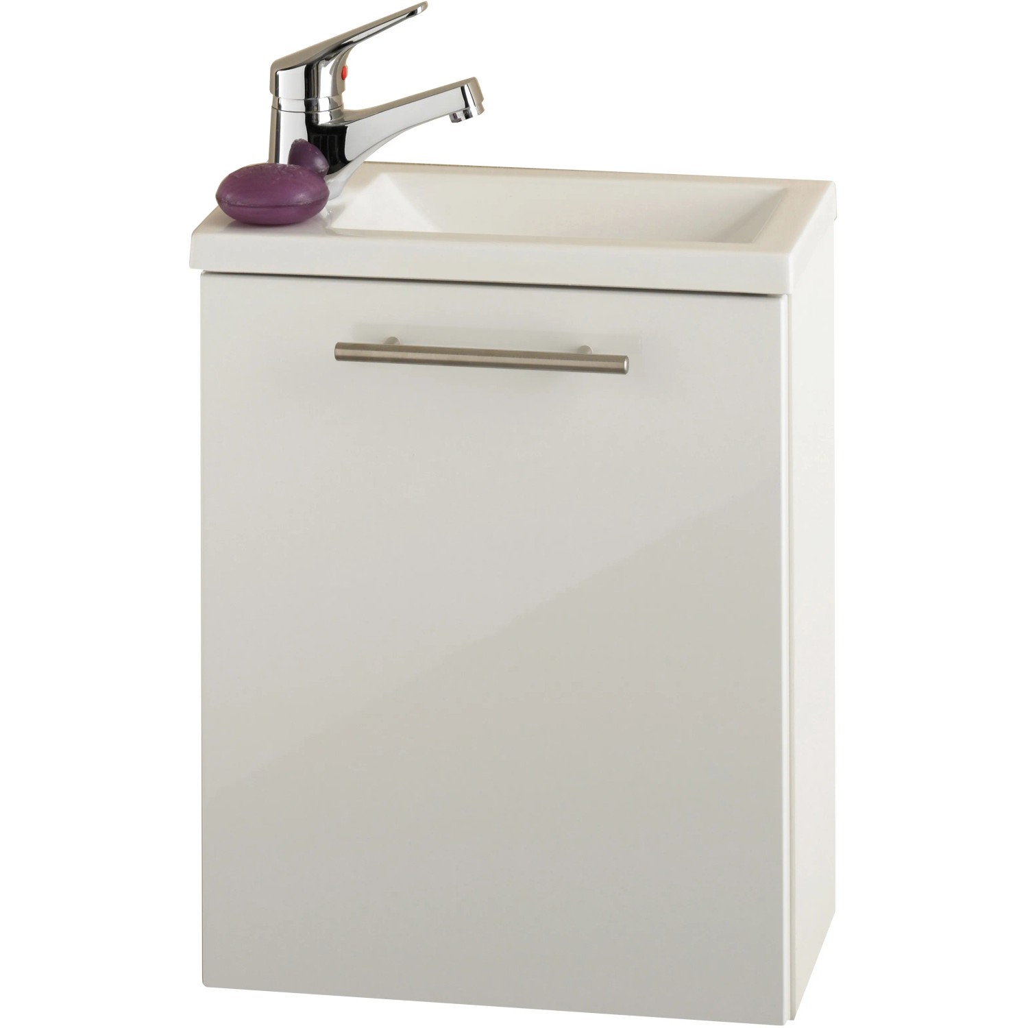 Posseik Badmöbel-Set Alexo, 2-teilig, weiß, mit Waschbecken, Armatur und Unterschrank für das Gäste-WC.