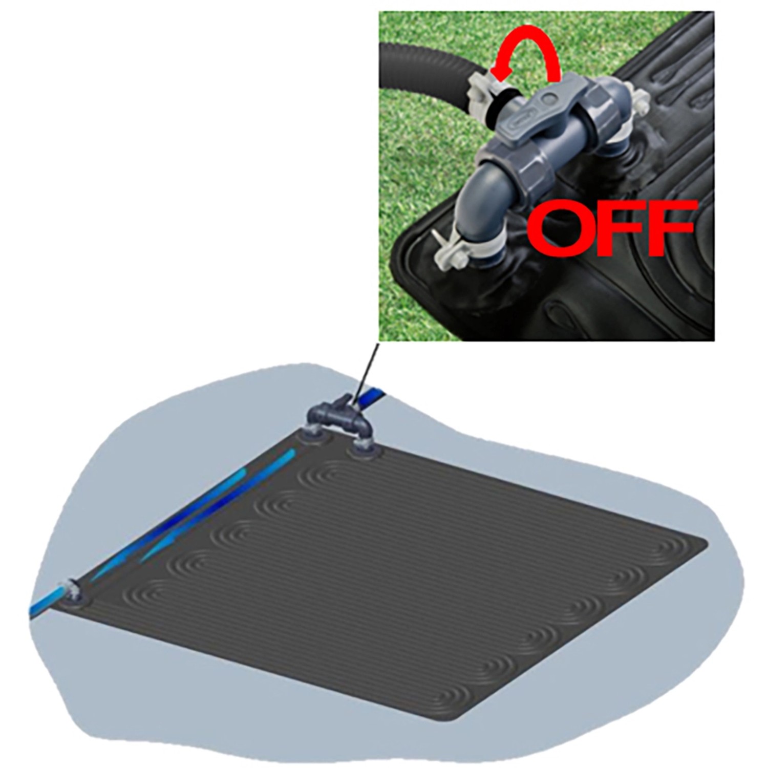 Intex Solarmatte 120x120 cm mit Bypass Ventil zur Poolheizung.