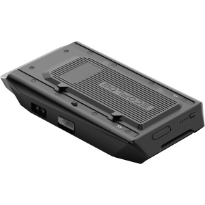 Schwarzer EcoFlow Zusatzakku Wave 2 für Klimagerät, mit USB-Anschlüssen und Ladezustandsanzeige.