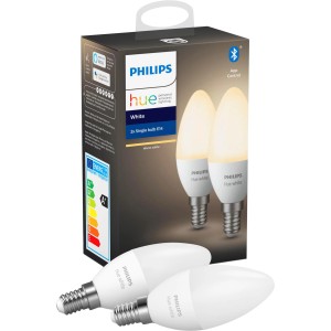 Philips Hue White E14 LED-Lampe im Doppelpack mit Bluetooth, warmweißes Licht.