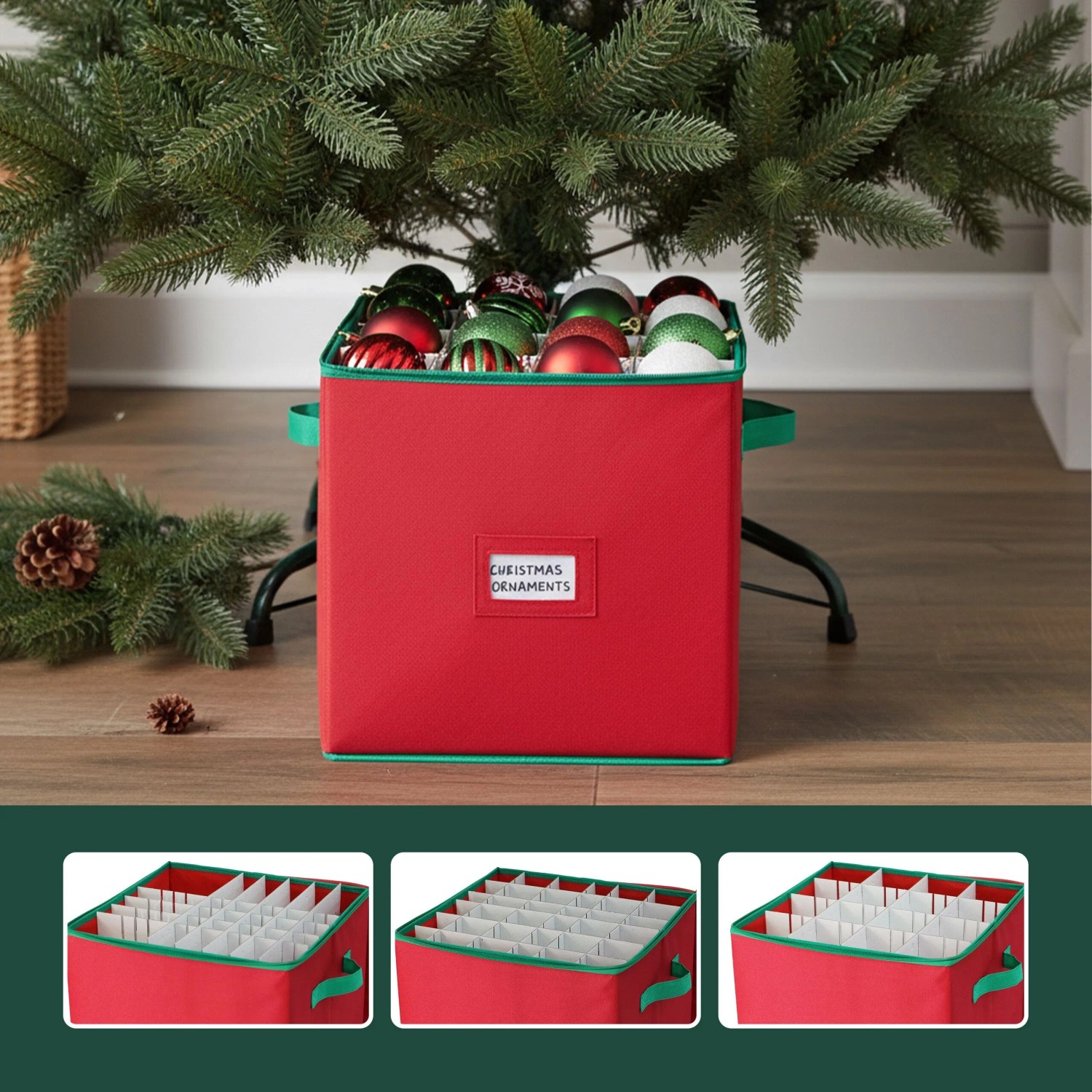 Relaxdays Weihnachtskugel Aufbewahrungsbox Polyester Pappe Kunststoff Rot 64 Fächer 33 cm x 33 cm x 33 cm kaufen bei OBI