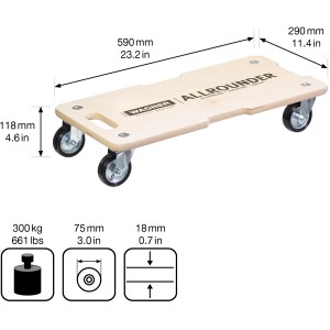 Wagner Transporthilfe 1327 mit 300 kg Tragkraft, Holzbrett mit Rollen.