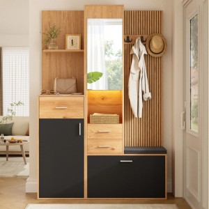 Merax Flurgarderobe Schuhschrank Spiegel Sitzbank LED Schubladen