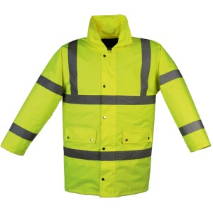 Herock Parka Hochsichtbar Fluo Gelb XXXL: Gelbe Arbeitsjacke mit Reflexstreifen für hohe Sichtbarkeit.