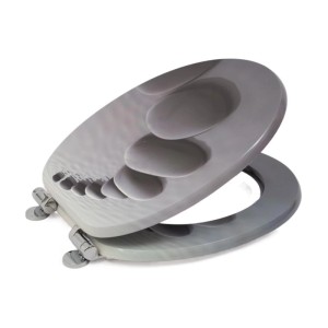 Sinobath WC-Sitz mit Absenk-Automatik, graues Zen Steine Wasser Design. Robust, langlebig, leicht zu reinigen.