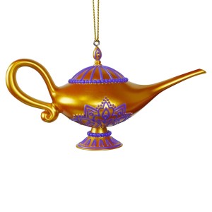 Disney Weihnachtsanhänger: 3D Aladdins Lampe, goldfarben mit lila Details, Baumbehang.