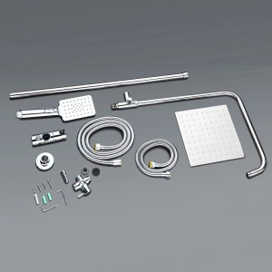 Edelstahl Duschsystem mit quadratischer Regendusche und Handbrause, Zubehör.