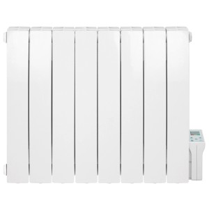 Weißer, gebogener Ximax Elektro-Heizkörper Kale aus Aluminium, 1500 Watt.