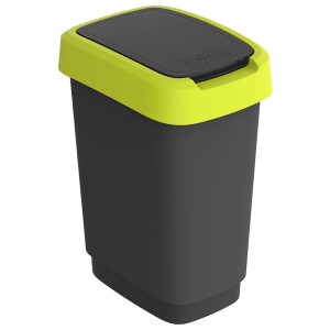 Rotho Swingeimer Twist, 10 l, limegrün, mit schwarzem Deckel. Mülleimer für Küche und Bad.