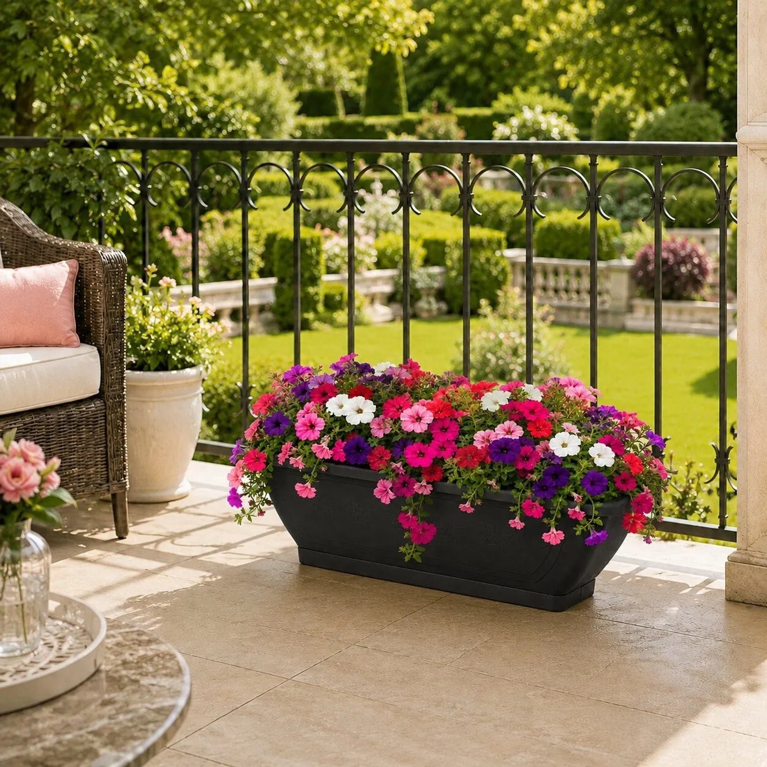 BigDean 1x Blumenkasten Mit Abnehmbarem Untersetzer Anthrazit 50 Cm Lang Aus Bruchsicherem Kunststoff Pflanzkasten Mit Wasserspeicher Für Innen Und kaufen bei OBI