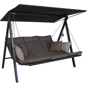 Angerer Hollywoodschaukel 3-Sitzer Lounge Smart Olive mit Sonnendach und bequemen Polstern.