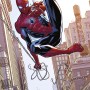Bunte Spider-Man Fototapete: Spider-Man schwingt sich durch die Stadt.