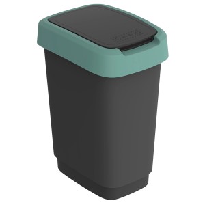 Rotho Swingeimer Twist, 10 l, Mistletoe Green. Schmaler Mülleimer mit grünem Deckel.