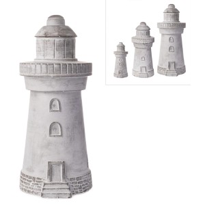 Deko-Leuchtturm, grau-weiß, 39 cm hoch. Maritime Gartendekoration für Innen & Außen.