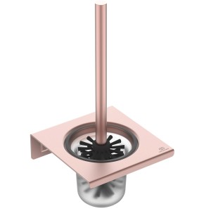 Ideal Standard WC-Bürstengarnitur in Rosé zur Wandmontage mit Glasbehälter.