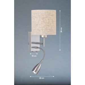 Wandleuchte Dreamer von Fischer & Honsel, 2-flammig, Nickel/Sand Leinen mit LED-Leselampe.