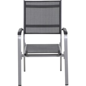 Siena Garden Stapelsessel Tesoro, silbernes Alu-Gestell, graue Ranotex-Flächen, zerlegt.