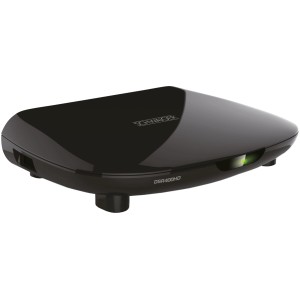Schwarzer Schwaiger Full HD Satellitenreceiver mit USB-Anschluss.