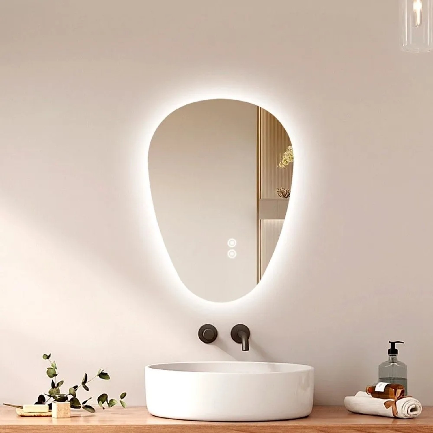 Emke LED Badspiegel mit Anti-Beschlag 60 x 45 cm Asymmetrisch Spiegel mit 3 Dimmbare Lichtfarben_6