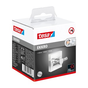 Verpackung des Tesa Ekkro Bademantelhaken, verchromt, zur Wandmontage ohne Bohren.