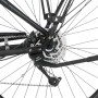 Detailaufnahme: Hinterrad mit Scheibenbremse und Ständer am Fischer E-Bike Trekking-Rad.