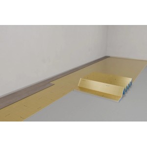 Selitbloc Klickvinylunterlage Pro+ 1mm Gold, Trittschalldämmung für Klickvinylböden, mit Feuchteschutz verlegt.