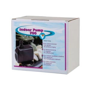 Verpackung der Velda Indoor Pump 700. Schwarze Pumpe für Zimmerbrunnen, Aquarien und Wasserornamente, 10 Watt.