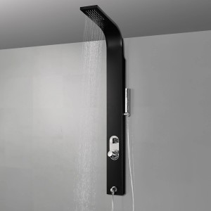 Schwarzes Duschsystem Venice aus Edelstahl mit Kopf- und Handbrause.