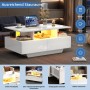 okwish Couchtisch mit LED 2 Schubladen Stauraum 90x55x41cm Hochglanz Weiß_7