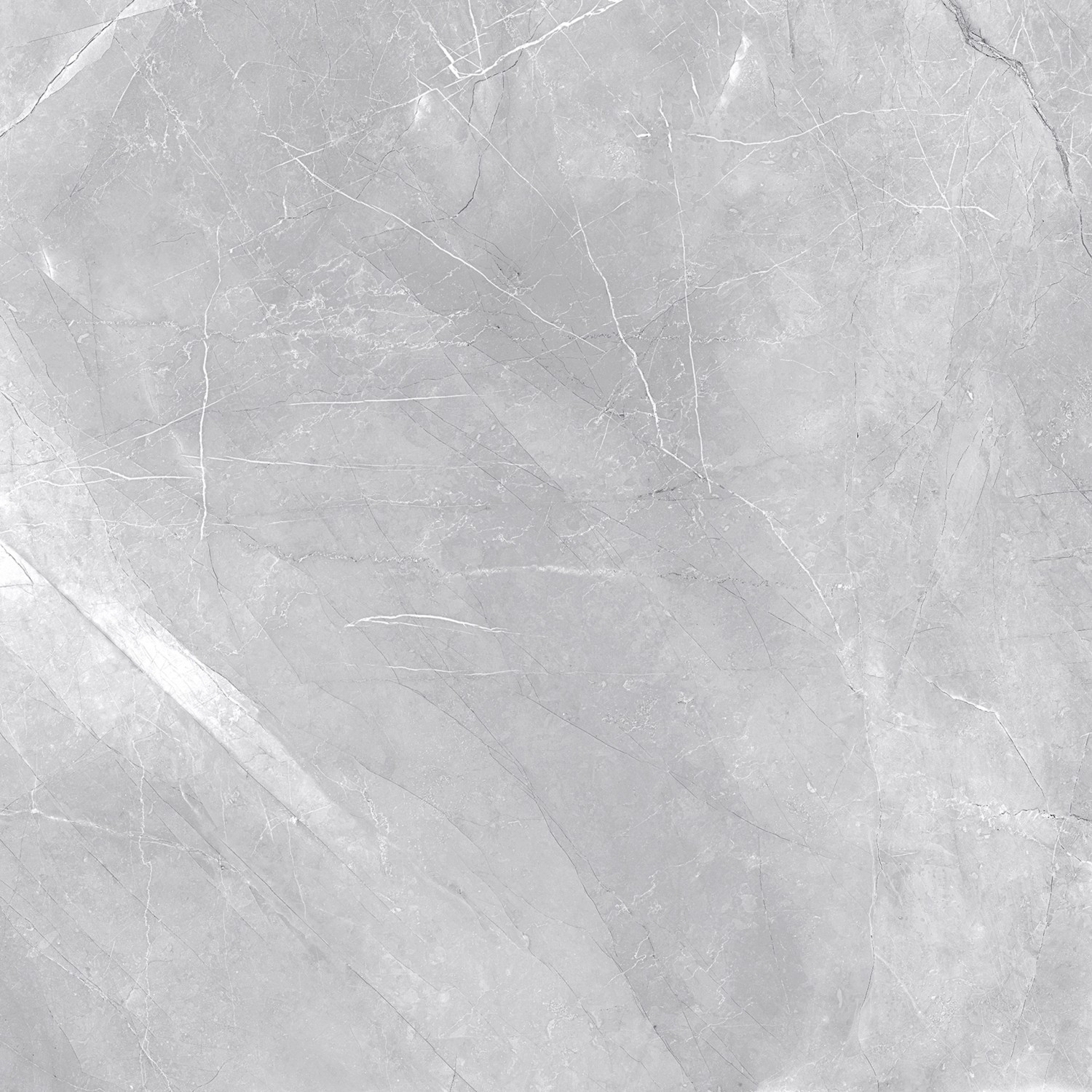 Graue, polierte Feinsteinzeug Bodenfliese, 60x60 cm, mit Marmor-Optik für Innenräume.
